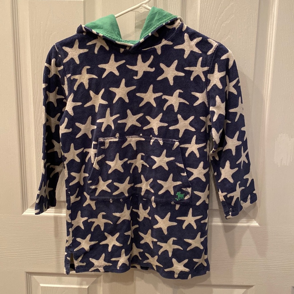 Mini Boden toweling hoodie sea stars starfish navy blue 7-8y